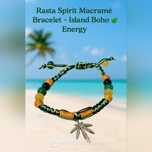 🌿 Rasta Leaf Beaded Macramé Bracelet – Boho Island Vibes 🌴